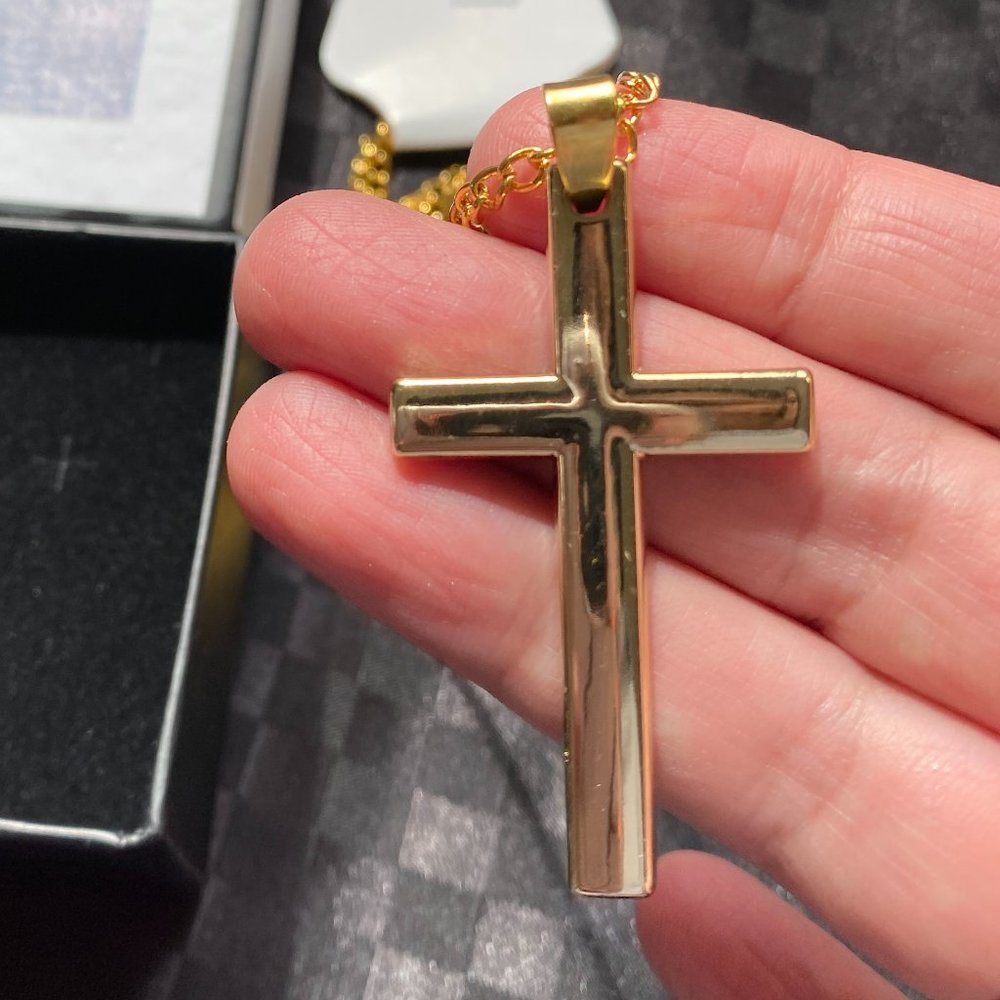 Gold Tone Stainless Steel Cross Necklace for Men and Women with gift bag
